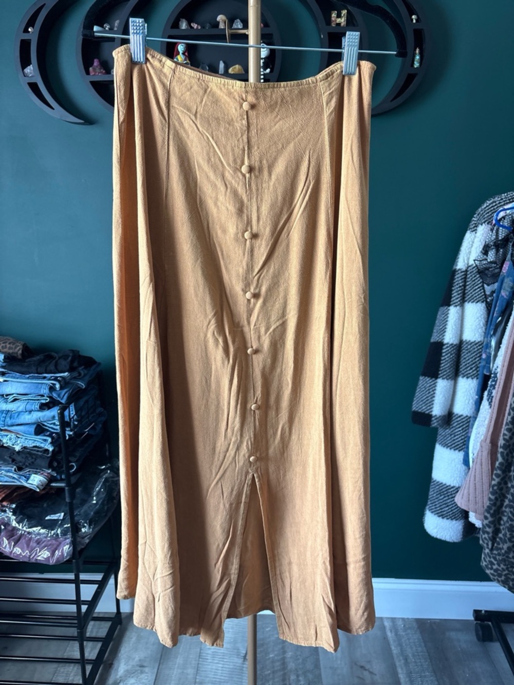 Mystree Caramel-Tan Textured Button Skirt